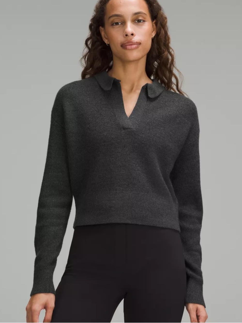 LULULEMON Charcoal V-Neck Polo Knit Sweater - Women